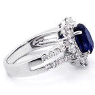 2.57 Cts Oval Cut Blue Gemstone with Round Brilliant Cut Diamonds Engagement Ring Set in 18K White Gold